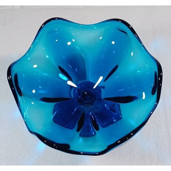 Vtg Mid-Century  Viking 6 Petal HTF Epic Electric Blue Glass Compote Dish MCM - Picture 5 of 9